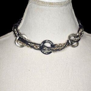 Chunky Statement Multi-strand‎ Silver Black Chain Necklace Adjustable Gothic